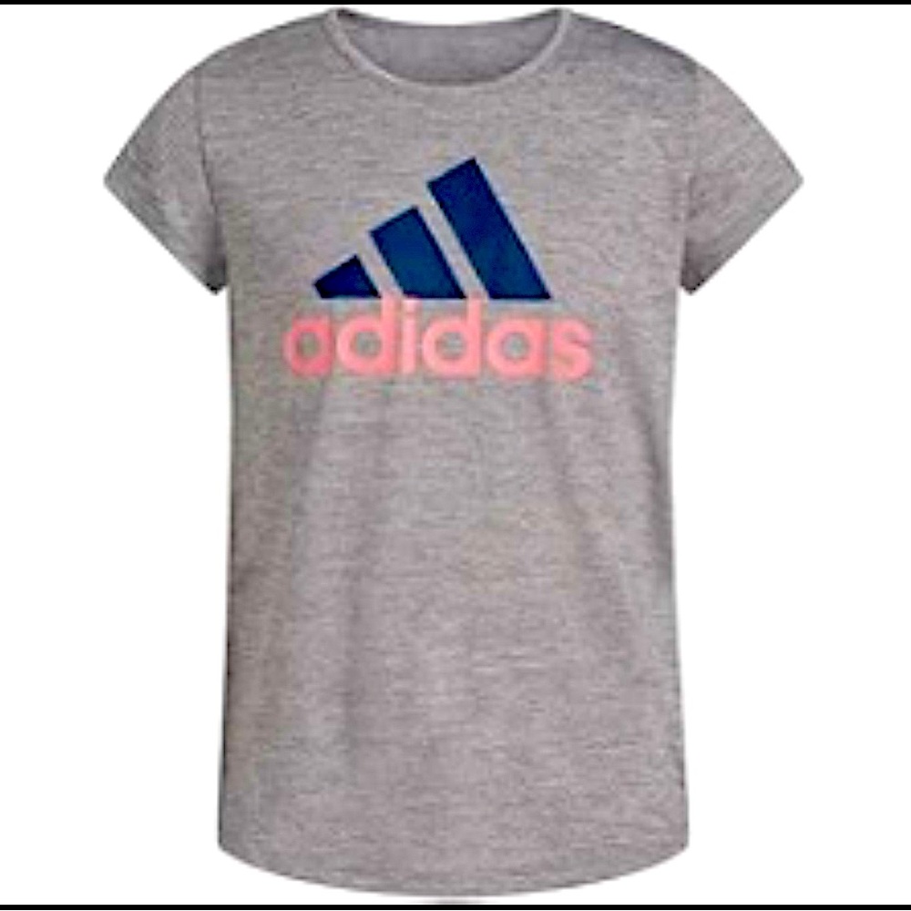 Adidas Women’s Crewneck Amplifier Tee - Grey w Pink/Blue Logo - Size M